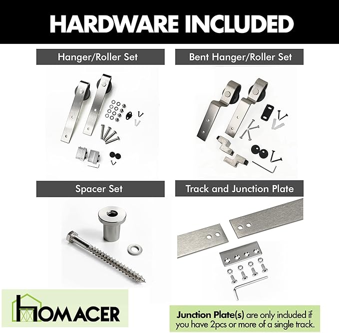 Homacer Mini Brushed Nickel Single Track Bypass Sliding Barn Door Hardware Kit, for Four Doors, 96-inch Long Flat Track, Straight Design Roller, Cabinet TV Stand Console Use…
