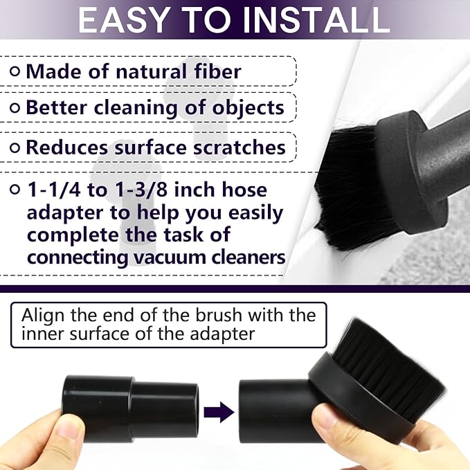 5PCS Fiber Brush Vacuum Attachment Set - Black Round Vacuum Attachments & Brushes - Shop Vac Brush Attachment for Most Vacuum Cleaners Accessories - 1 1/4" Vacuum Attachments Included