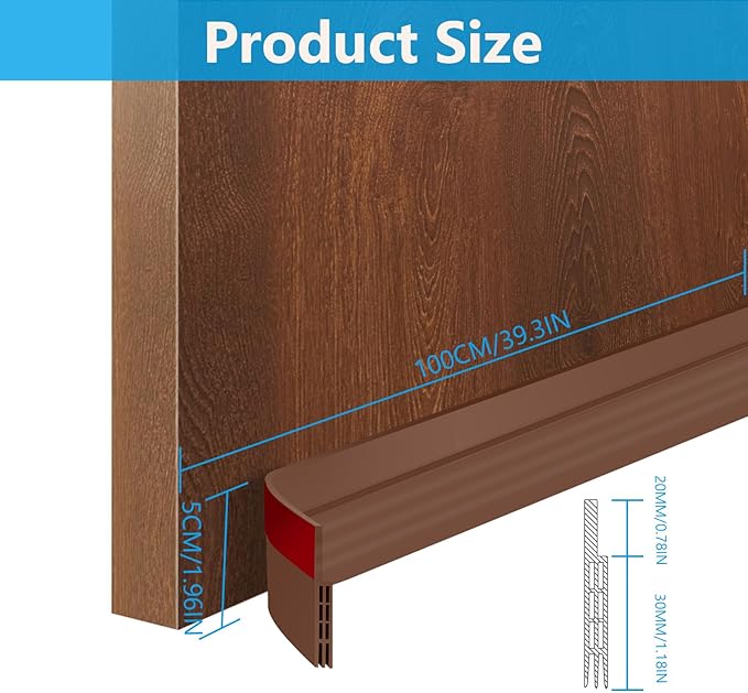 Ainiv 2 Pack Door Draft Stopper Under Door Seal, 2" W x 39" L Cutable Soundproof Door Seal, Adhesive Under Door Sweep for Exterior & Interior Doors Dust and Noise Insulation Weather Stripping-Brown