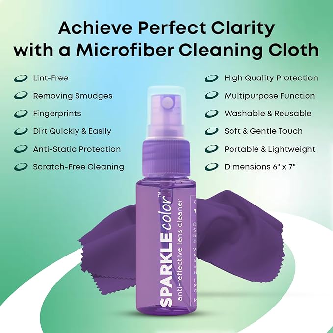 Sparkle Anti-Reflective Safe Lens Cleaner Spray Kit - (2) 1oz Glasses Cleaner Spray & (2) Microfiber Cloth for Eyeglasses, Sunglasses, Lenses, Screens and Camera Cleaning Kit (4 Piece Set)