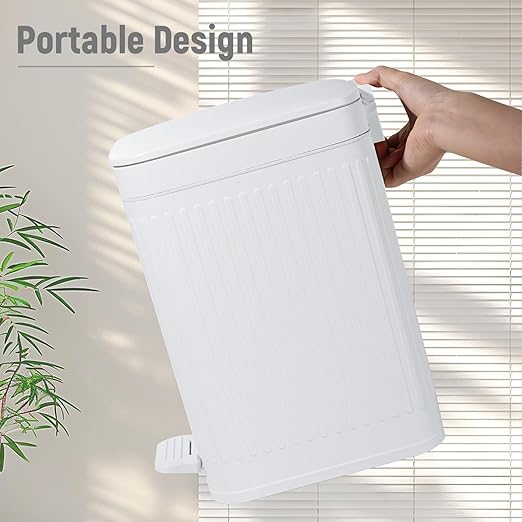 rejomiik Small Bathroom Trash Can with Lid 1.9 Gallon Step Trash Can Slim Garbage Can with Soft-Close Waste Bin for Bathroom, Bedroom, Office, Dorm, RV, White
