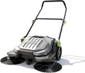 Walk-Behind Hand Push Floor Sweeper, 25.6" Sweeping Width Manual Non-Electric Sweeper with 5-Gallon Waste Container, Angle & Height Adjustable Folding Handle for Walkway, Yard, Garage, Patio