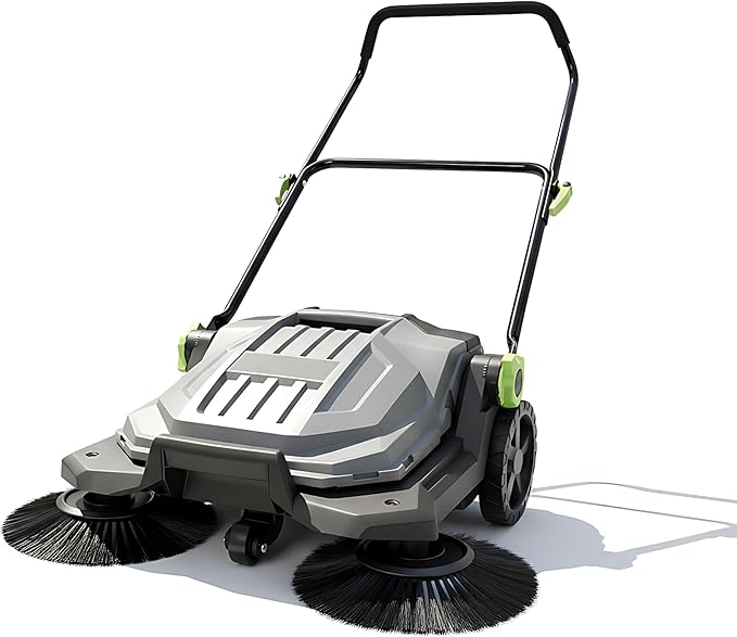 Walk-Behind Hand Push Floor Sweeper, 25.6" Sweeping Width Manual Non-Electric Sweeper with 5-Gallon Waste Container, Angle & Height Adjustable Folding Handle for Walkway, Yard, Garage, Patio