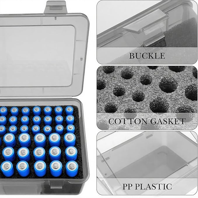 Battery Organizer, Portable Battery Box with Buffer Sponge, Heavy-duty Plastic Storage Case for 54 Batteries AA AAA,(Batteries are Not Included) (Dark Gray)