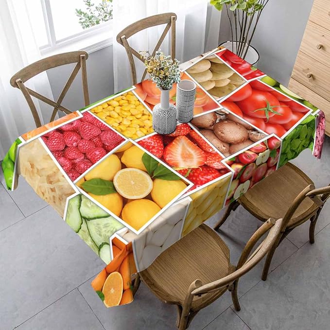 Fruits Vegetables Party Table Cloth Rectangle Table Apples Oranges Lemons Tomatoes Fruit 52x70 Tablecloths Decorative for Dining Kitchen Banquet Picnic Party