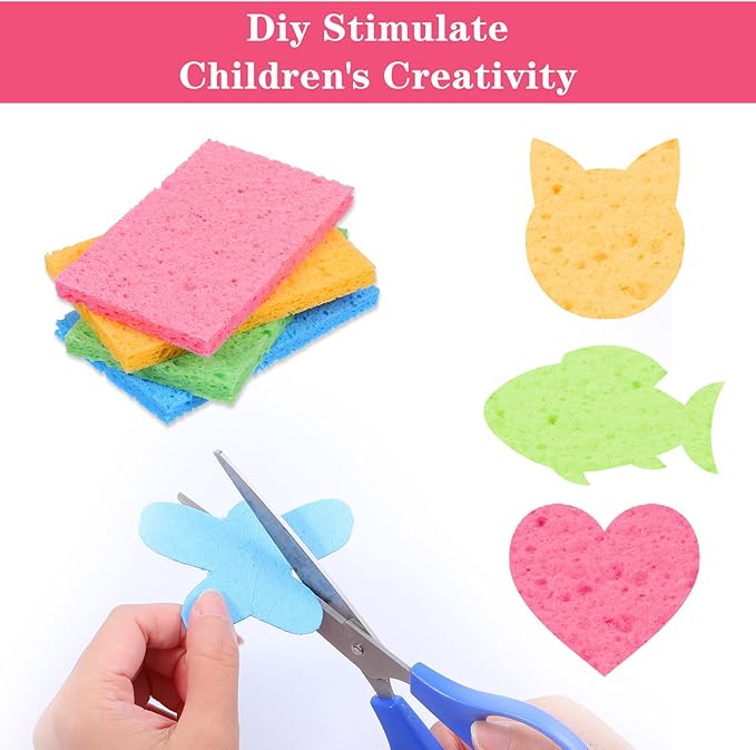 Sibba 16Pcs Cellulose Kitchen Sponges, 6 Color Compressed Cleaning Sponges, Natural Wood Pulp Non-Scratch Dish Sponge for Household Kitchen Bathroom, Dishwasher Safe, Durable & Reusable