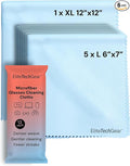 Elite Screens 6-Pack Microfiber Cleaning Cloths - 5-pc 6"×7" & 1-pc 12"×12", Light Blue - Streak-Free Glasses Wipes - Travel-Ready Eyeglass Cleaning Wipes - Oversized Reusable Lens Care Cloths