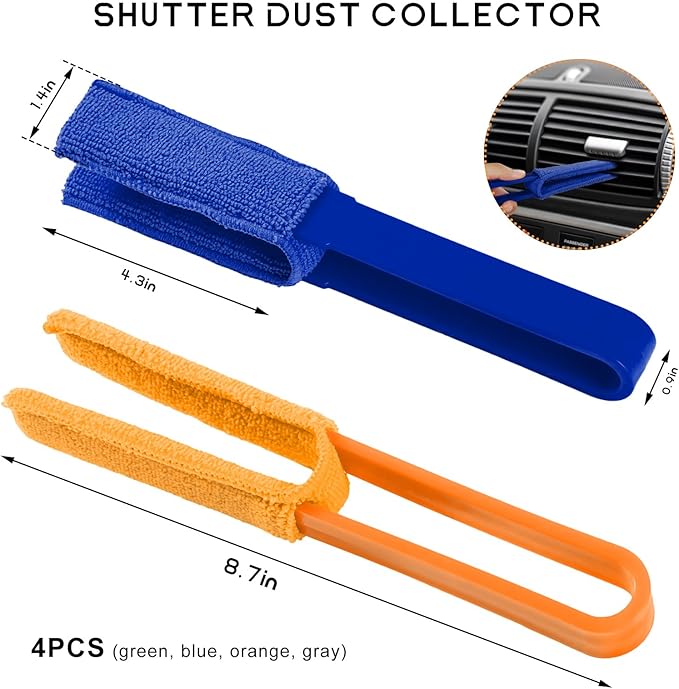 4 PCS Car Blinds Duster, Window Blind Cleaner Duster Brush with Removable Microfiber Sleeves, Multifunction Cleaning Tool for Auto Shutter Air Conditioner Vents Keyboard