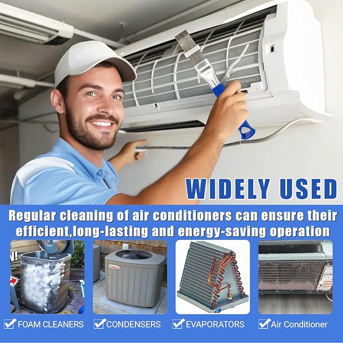 2 Pcs Air Conditioner Fin Comb Kit, Ac Fin Comb Straightener Tool, Radiator Comb,HVAC Coil Cleaning Brush for A/C Unit Condenser Evaporator Repair Clean Tool,Extend Handle &Thickened PIN