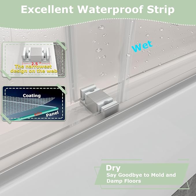 55"-60" W x 60" H Frameless Bathtub Shower Door, Double Sliding Shower Door,5/16"(8mm) Clear Tempered Glass,Easy Sliding Tub Shower Door with Explosion-Proof Film (Brushed Nickel 60" Wx60 H)