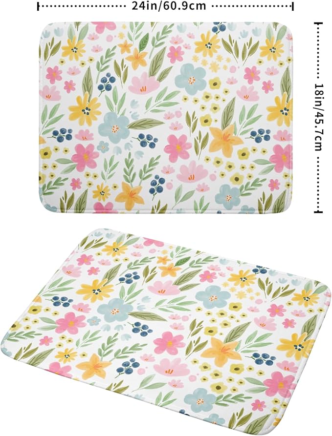 Spring Dish Drying Mat for Kitchen Counter Cute Floral Summer Holiday Microfiber Absorbent Dish Draining Reusable Washable Foldable Extra Large 18"x24"