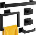 Kitsure 5-Pieces Bathroom Hardware Set & Accessories, Rustproof Towel Racks for Bathroom Wall Mounted, 16" Towel Bar, Toilet Paper Holder, Ring & 2 Hooks, Matte Black
