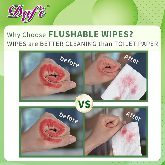 DAFI Flushable Wipes for Adult Wet Wipes, Total 720 Unscented Toilet Wipes Flushable, No Alcohol & 100% Plant Based Fibers, Septic and Sewer Safe Pack of 9