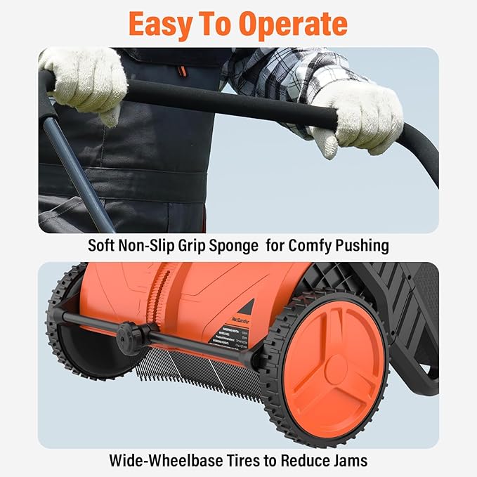 Manual Push Lawn Sweeper, 21-Inch Wide Coverage, Adjustable Height Design with 3.5 Cu. Ft. Collection Hopper for Leaves, Grass Clippings and Yard Debris