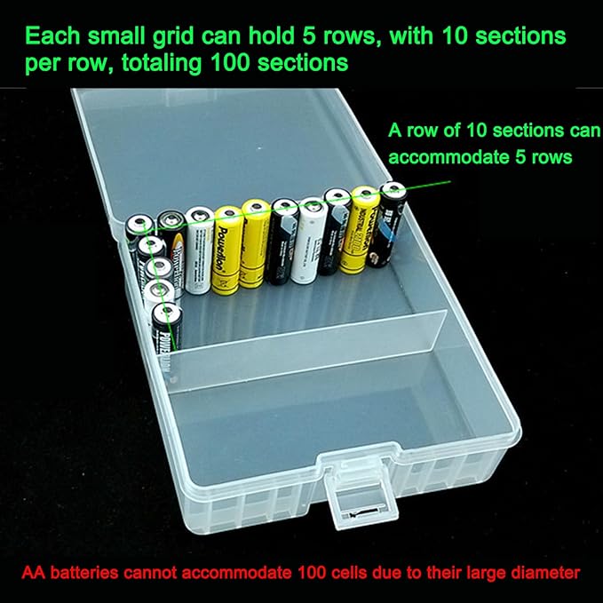 Fielect 100 x AA Battery Storage Case Holder Organizer Box Transparent