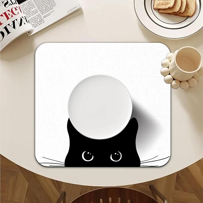 Black Cat Dish Drying Mat - Funny Black Cat Absorbent Dish Drying Mat for Kitchen Counter, Coffee Bar Mat, Coffee Maker Mat for Countertops, 16x17.5 Inch