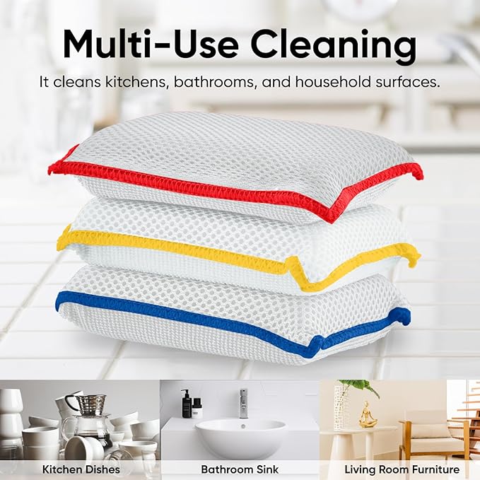 Microfiber Sponges for Dishes, Non-Scratch Sponge Dish Scrubber Heavy Duty Household Cleaning Multi-Purpose Cleaning Supplies Dish Wash Kitchen Cleaners Pack of 36