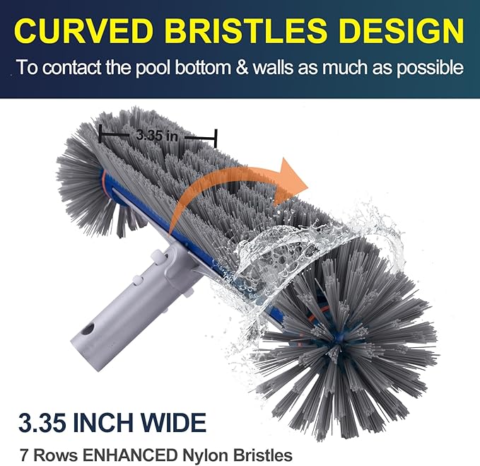 POOLAZA 360 Degree Pool Brush - Heavy Duty 17.5" Pool Brush Head for inground Pools/Above Ground Pools, Spa, Hot Tub, Premium Bristle & Aluminum Handle for Standard Pool Pole