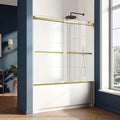 Bathtub Shower Door, 60" W x 58" H Semi-Frameless Sliding Shower Door for Bathtub, 5/16" (8mm) Certified Clear Tempered Glass, Brushed Gold