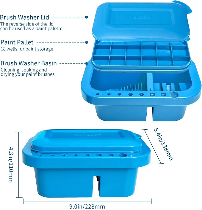 MyLifeUNIT Paint Brush Cleaner, Paint Brush Holder and Organizers with Palette for Acrylic, Watercolor, and Water-Based Paints (Royal Blue)