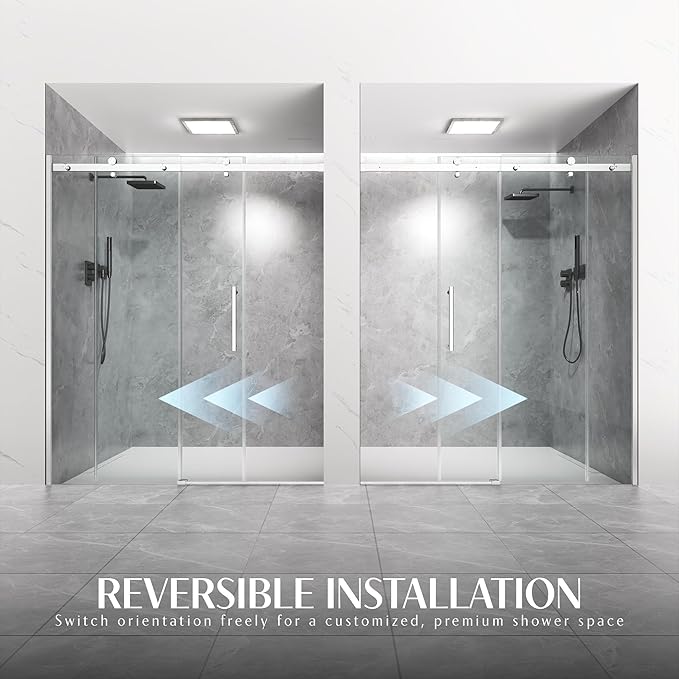 Shower Door Frameless 56-60'' W x 72'' H, Sliding Glass Door, 5/16 inch (8mm) Thickness Clear Tempered Glass for Walk-in Shower, Brushed Nickel
