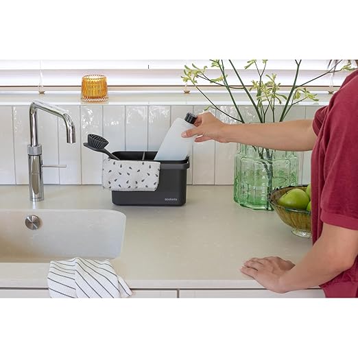 Brabantia SinkSide Cleaning Caddy with Handle - Dark Gray | Cleaning Products Organiser & Storage |Ergonomic & Compact Basket for Cleaning Tools