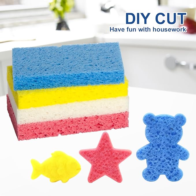 Sponges Kitchen，Cellulose Sponges, Compressed Kitchen for Household Use，for Dishes, Kitchenware, Cleaning for The Shower，Reusable，Save Space (4, Yellow)