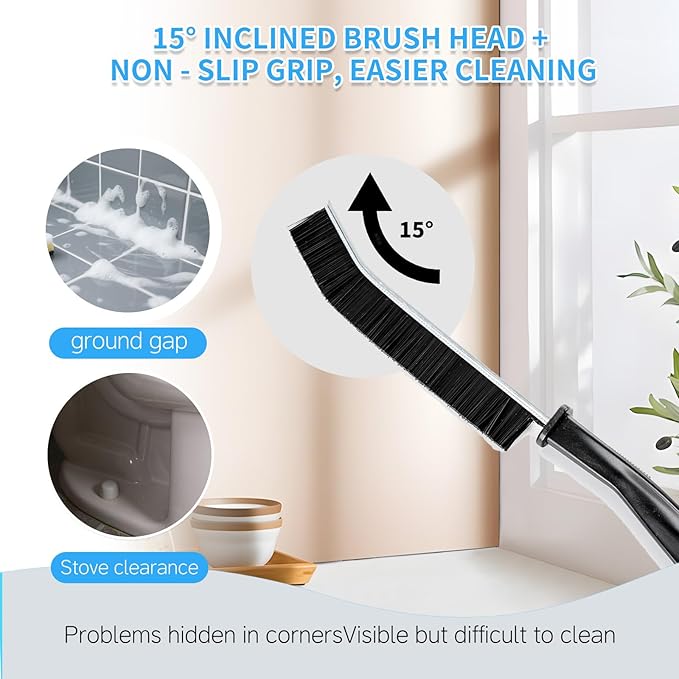 3 Pcs Crevice Cleaning Brush, 23cm Toilet Brush - Non-Slip Grip, All-Surface Safe (Tile, Glass, Car) - Bathroom Cleaning Supplies for Toilet, Window Tracks - Space-Saving Hanging Design