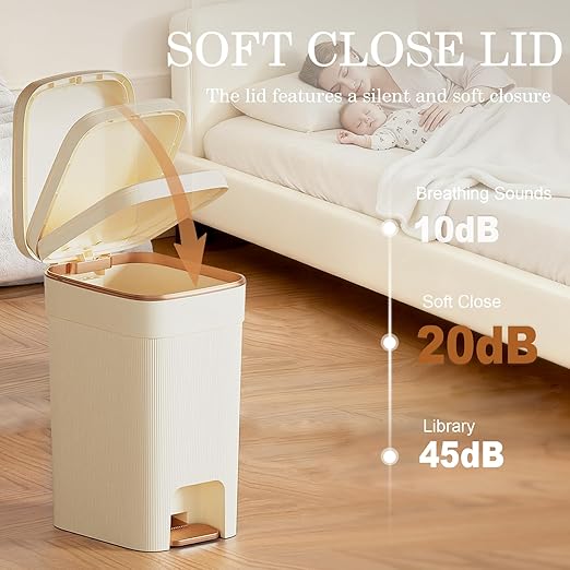 JiatuA Small Bathroom Trash Can with Lid Soft Close, 4 Gallon Step Garbage Can Slim Trash Bin Wastebasket for Kitchen Bedroom Office Living Room Toilet College Dorm, Cream