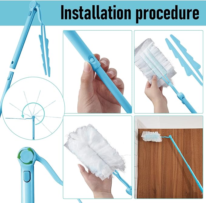 4 Pcs 3 ft Replacement Handles Compatible with Swiffer Duster Refill, Extended Handle, Removal Duty, Adjustable Length for Home Fan Window Cleaning (Sky Blue)