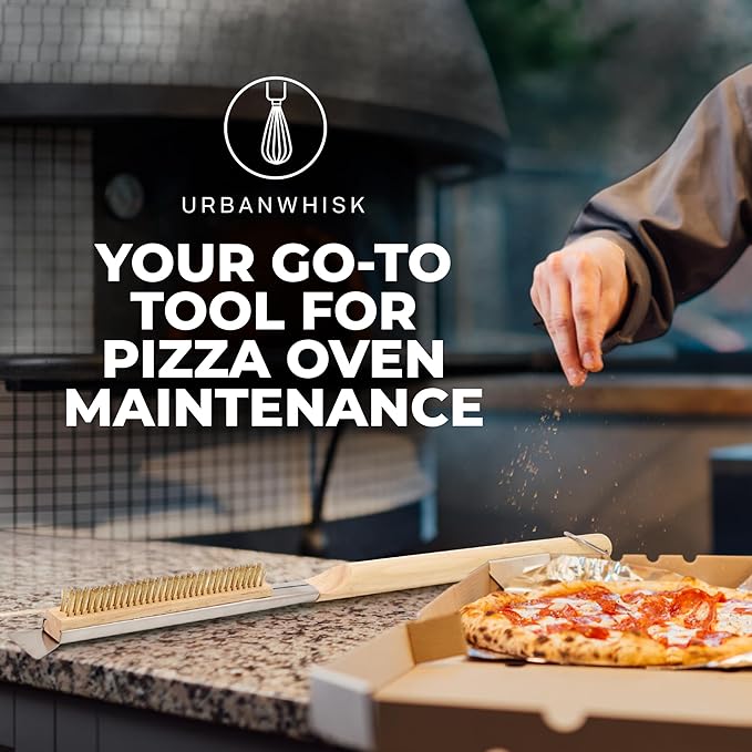 Urban Whisk 26" Pizza Oven Brush with Scraper – Heat Resistant Pizza Brush for Pizza Oven with Stainless Steel Bristles | Pizza Stone Brush for Cleaning Residue & Ash, Extra Long Handles & Spare Head
