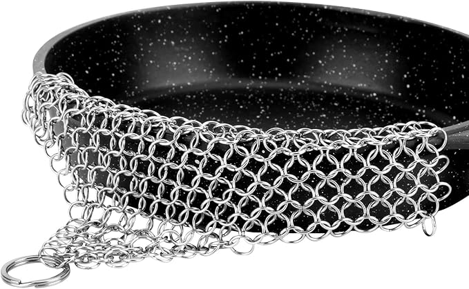 Cast Iron Cleaner 6"x6.3" 316L Stainless Steel Chainmail Scrubber for Griddle Skillet Dutch Oven Wok Stainless Steel Pot Cast Iron Pan Support Dishwasher Cleaning