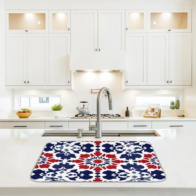 Dish Drying Mat for Kitchen Absorbent Drying Mat Reversible Dish Drying Pad Dish Drying Mats for Kitchen Counter Utensils Pots Water Cup Flowers
