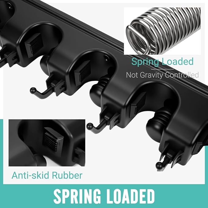 Broom and Mop Holder, Wall Mounted Organizer Mop and Broom Storage Tool Rack with 5 Ball Slots and 6 Hooks (1Pack)