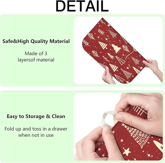 Christmas Kitchen Countertop Dish Drying Mat, Red Christmas Tree Snowflake Pattern Microfiber Kitchen Drying Mat, Washable Absorbent Countertop Xmas Winter Holiday Dish Mat Drainer,18x24Inch