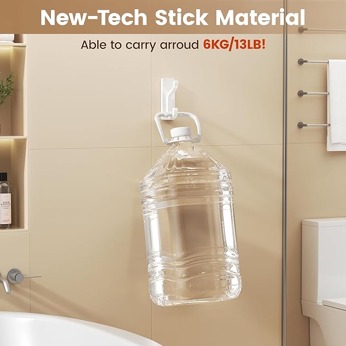 pickpiff Wall Hooks with Adhesive Strip - Easy to Remove, No Residue, Strong Heavy Duty Sticky Towel Hook, 4 Pack White
