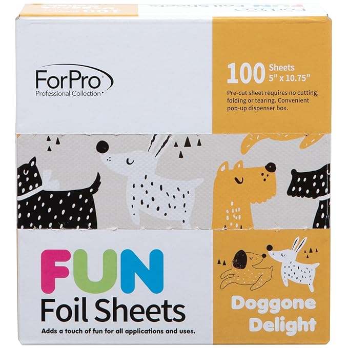 ForPro Professional Collection FUN Doggone Delight 5" Foil Sheets, Aluminum, Pop-Up Foil Dispenser, Hair Foils for Color Application & Highlighting Services, Food Safe, 5” W x 10.75” L, 100-Count