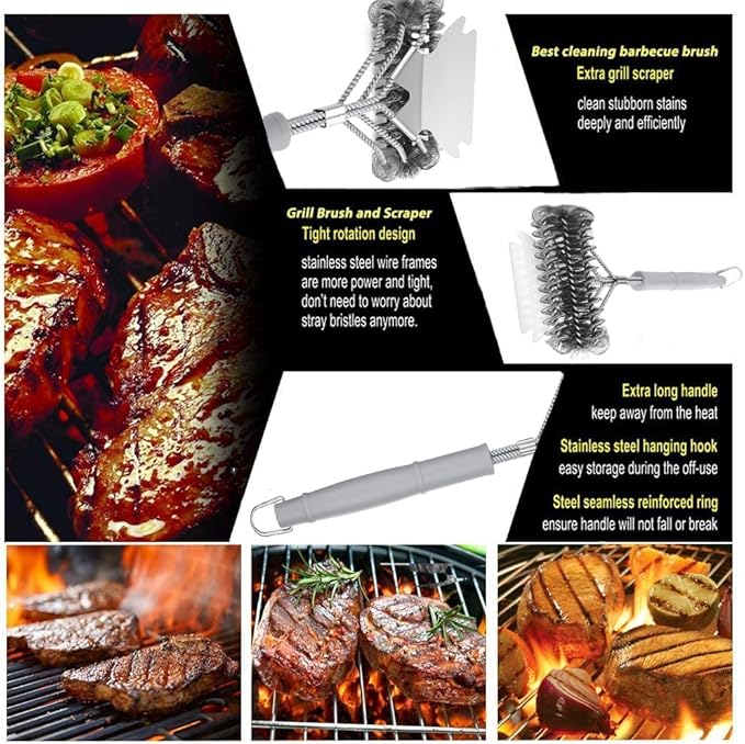 Grill Brush - Outdoor Grill Cleaner - BBQ Brush with Woven Wire Bristles, 18" - Safe & Efficient