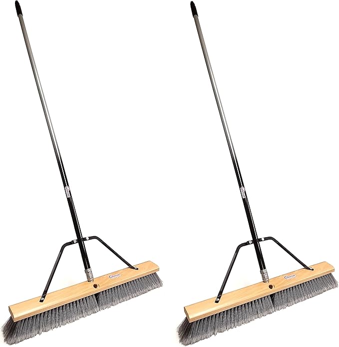 Pbma24004-2 Heavy Duty 24" Multi-Surface Push Broom with Silver/Black Handle (2 Pack)