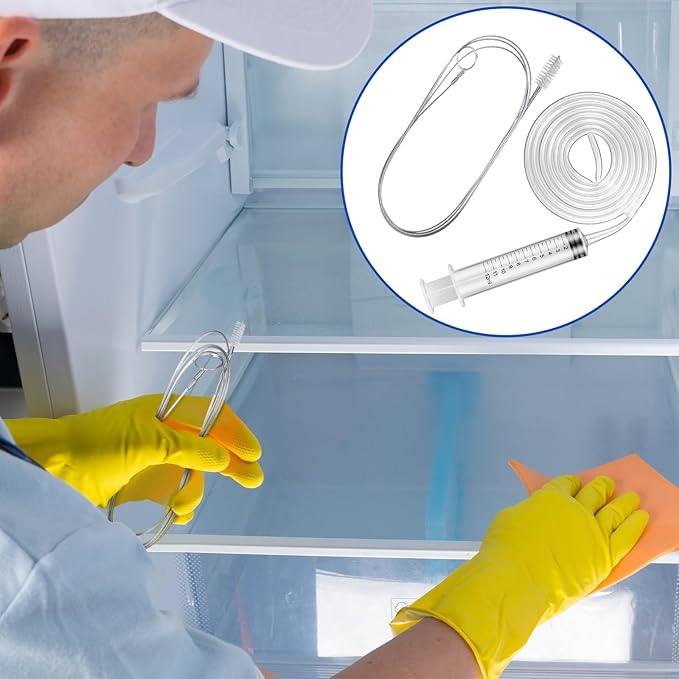 Gisafai 3 Pcs 36'' Refrigerator Cleaning Kit with 12 ml Syringe Compatible with Water Line for 1.5m Flexible Refrigerator Scrub Brush Flexible Feeding Tube Brush for Ice Maker Dispenser