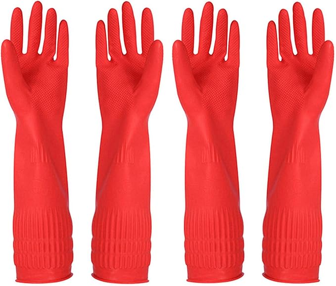 Rubber Cleaning Gloves Kitchen Dishwashing Glove 2-Pairs And Cleaning Cloth 2-Pack,Waterproof Reuseable.(Small)
