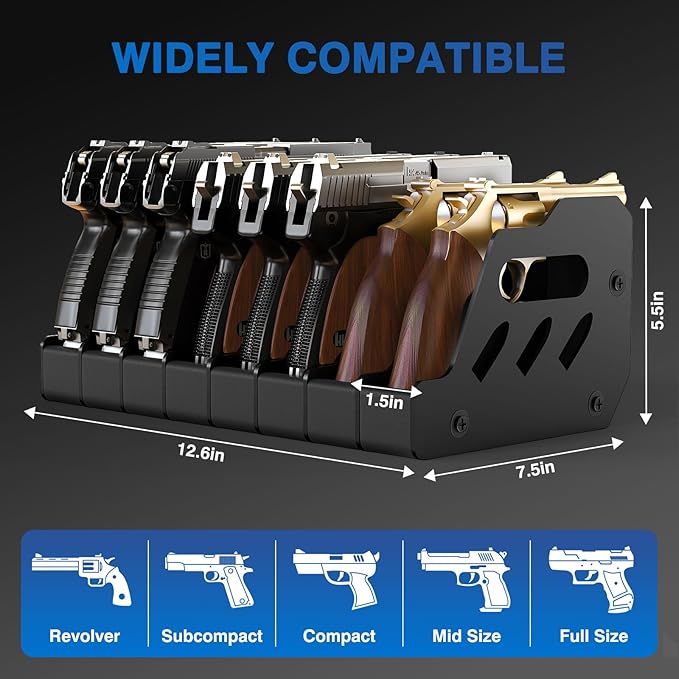 MoKo Pistol Rack for Gun Safe, Gun Rack Fits Most Handguns, Scratch Resistance Pistol Stand and Holder for Gun Safe, Gun Cabinet Accessories with Cleaning Tools