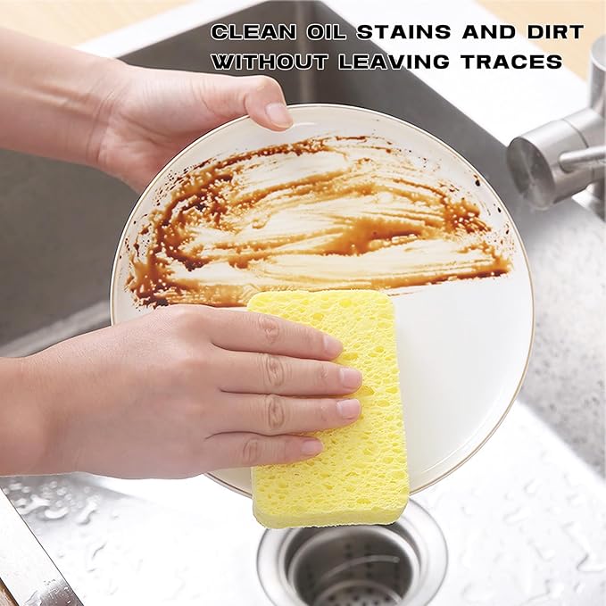 Large Cellulose Sponges, Thick Heavy Duty Scrub Sponges, Kitchen Sponges for Dish, Non-Scratch Scrubber for Household, Cookware, Bathroom (5 Pack)
