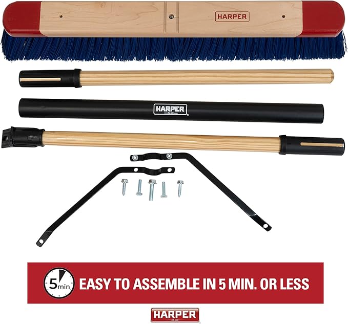 Harper 24 Inch Push Broom with Stiff Bristles, Premium Heavy Duty Outdoor Wet/Dry Rough-Surface, for Mulch, Gravel, Oil Dry, Dirt, Soil, with Long Wooden Handle