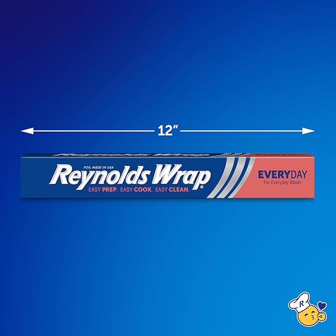 Reynolds Wrap Everyday Strength Aluminum Foil Roll, Freezer Safe and Grill Safe, Great for Foil Packets and Home Cooking, 12 Inches Wide, 100sq ft per Pack (Pack of 12)