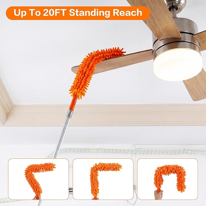 26FT High Reach Duster Cleaning Kit with Extension Pole, High Ceiling Fan Cleaner Duster for Fan Blades, Window Washing Kit with Microfiber Duster & Squeegee