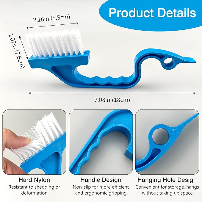 Window Track Cleaning Brush Set - 2 Pack Window and Door Track Cleaning Tools with Ergonomic Handle for Precision Cleaning, Blue and Pink