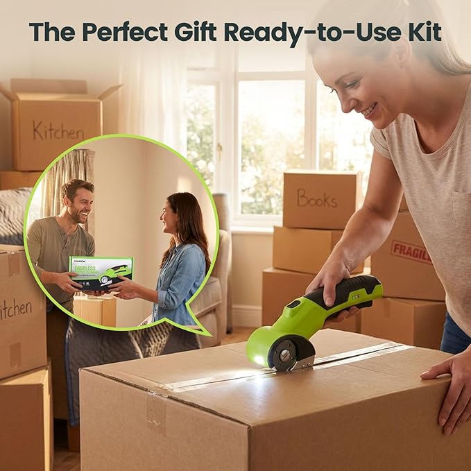 Electric Scissors & Cardboard Cutter, 4V Cordless Power Box Cutter for Recycling - 2000mAh Rechargeable Battery -Rotary Cutter Tool for Fabric, Carpet & Leather -Includes 3 Blades & Storage Bag