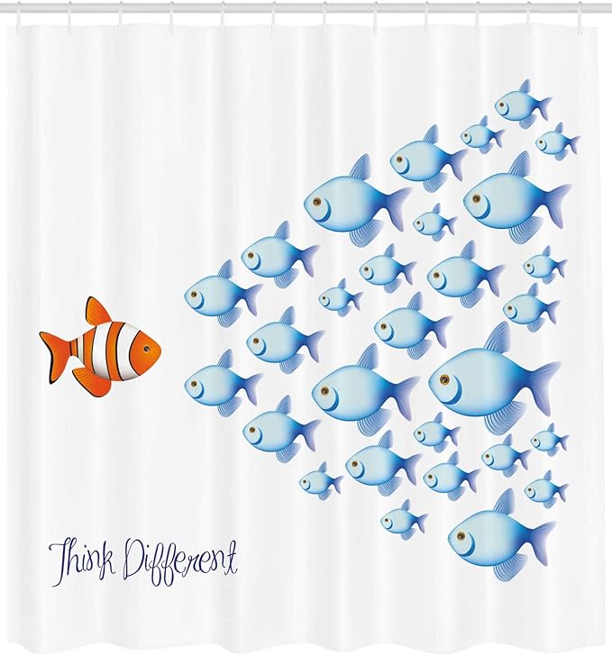 Ambesonne Saying Shower Curtain, Words with Outsider Fish Against All The Others Inspirational Art, Cloth Fabric Bathroom Decor Set with Hooks, 69" W x 75" L, Orange Blue