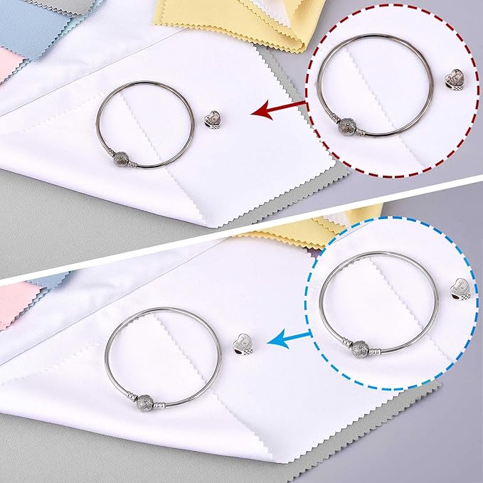 SEVENWELL Silver Polishing Cloth, Jewelry Cleaner Cloth for Sterling Silver Jewelry, Gold, Platinum, Silverware, Diamonds, Gemstones, Coins (4pcs Light Gray)